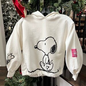 Zara NWOT Girls White Snoopy Hoodie Sweatshirt Black Pink Accents Sz 10/11/12